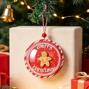 Ornamento Sospeso Omino di Pan di Zenzero Natalizio Con Copertura Trasparente Ciondolo Rotondo in Plastica Decorativo Merry Christmas per Albero