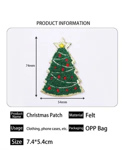 Detailed view of the Christmas tree embroidery patch with size and material specifications