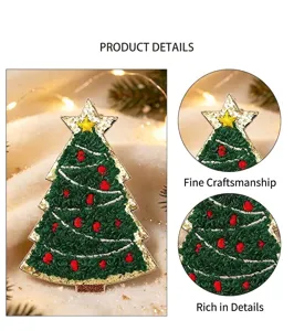 Detailed macro view showing the plush texture of a Christmas tree embroidery patch