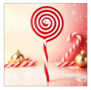 Detailaufnahme eines rot-weißen Weihnachts-Lollipop-Ornaments mit festlichem Hintergrund