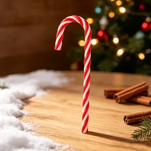 Rot-weiß gestreifte Zuckerstange aus Kunststoff als Weihnachtsdeko für festliche Feiern