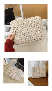 Quilted floral laptop sleeve for 11 to 15 inch tablets and notebooks in cream white