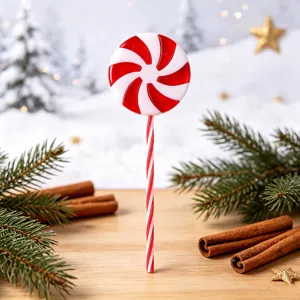 Festive red and white swirl peppermint candy lollipop ornament for Christmas tree decoration