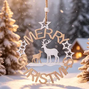 Fröhliche Weihnachten Holz Rentier Hängeschild Hohl Buchstaben Stern Ornament Weihnachtsbaum Türhänger Für Xmas Deko