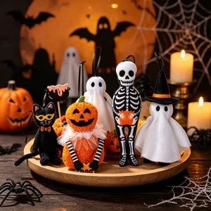 Halloween Decoration Plush Hanging Pendant Pumpkin Ghost Black Cat Skeleton Doll For Home Party Decor Halloween Props