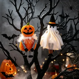 Spooky Halloween plush pumpkin and ghost hanging ornaments for home party tree decor
