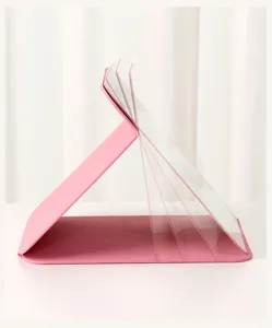 Miroir de maquillage pliable en cuir PU rose réglable vue latérale montrant les angles