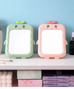 Cute cartoon sprout desk mirror in pastel pink and green for dorm decor