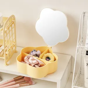 Süße blumenförmige Make-up-Aufbewahrungsbox mit Wolkenspiegel für die Schreibtischordnung