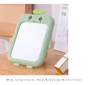 Cute green sprout desktop makeup mirror with cartoon face for student dormitory decor
