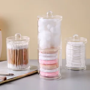 Transparent Acrylic Cotton Pad Swab Storage Box Dustproof Cosmetic Organizer With Lid For Vanity Bathroom Desk Accessories