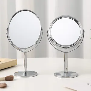 High-definition silver rotating double-sided desktop makeup mirror set for vanity