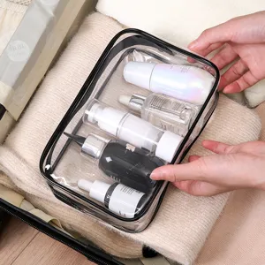Borsa cosmetica portatile in PVC impermeabile per viaggi e organizzazione.