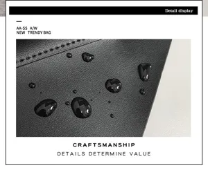 Close-up of waterproof black leather texture with detailed stitching on men's sling bag.