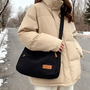 Sac bandoulière noir décontracté de grande capacité pour femmes et hommes, sac messager