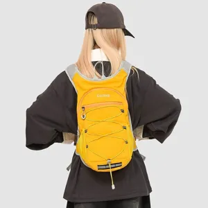 Lightweight yellow outdoor hiking backpack for men and women shown in a back view