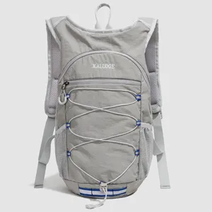 Lightweight grey outdoor hiking backpack for running and cycling with bungee cord