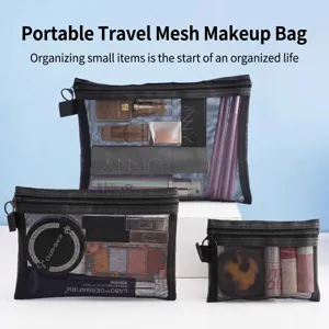 Borsa per Trucchi in Rete Portatile Grande Capacità Borsetta da Viaggio per Trucchi Borsa Organizer per Conservazione Articoli da Toeletta per Donne