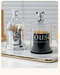 Detailed view of luxury toothpick and cotton swab holders with chrome bear lids