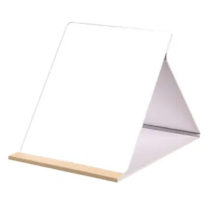 Portable minimalist white foldable desktop makeup mirror with stable triangular stand design
