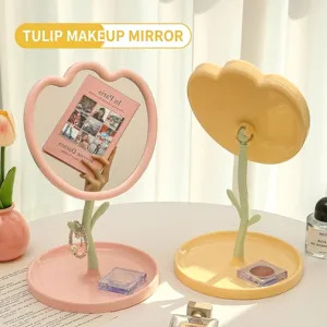Ästhetischer Tulpenblüten Desktop Schminkspiegel Mit Aufbewahrungsbasis Ins Stil Verstellbarer Kosmetikspiegel Für Schlafzimmer Schminktisch