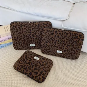 Leopard Print Laptop Sleeve Canvas Quilted Protective Case For Tablet Macbook Notebook Shockproof Inner Bag Office Travel Bag