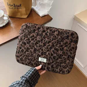 Stylish leopard print quilted laptop sleeve bag for 11/13/15 inch notebooks ins style