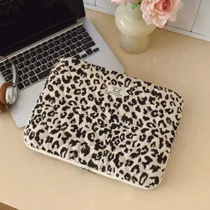 Stylish leopard print laptop sleeve with quilted corduroy texture for MacBook or iPad