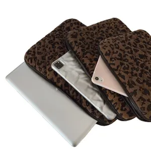 Set of three leopard print quilted sleeves for laptop and tablet protective storage