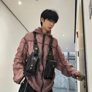 Tactical men's chest vest bag with multiple pockets and metal rivets
