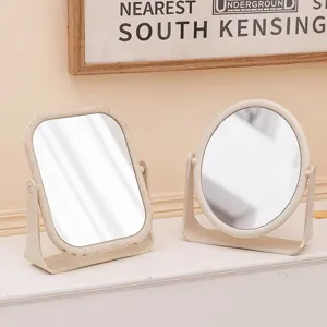 Minimalist Wheat Straw Rotating Makeup Mirror Dual Sided Desktop Vanity Mirror For Bedroom Aesthetic Cosmetic Mirror