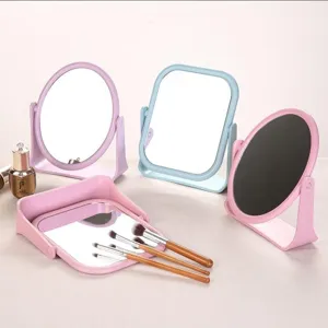 Minimalist rotating desktop makeup mirror in pastel colors for vanity table