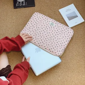 Stylish pink floral quilted laptop sleeve bag for 11 13 15 inch tablets and notebooks