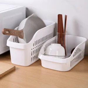 Juego de cestas de almacenamiento de plástico blanco para organización de la cocina