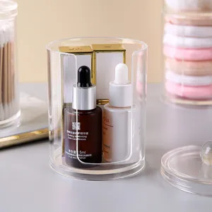 Transparent acrylic cosmetic storage box for cotton pads and swabs with U-shaped opening