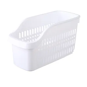 Cesta de almacenamiento hueca de plástico blanco para escritorio, cocina y cuarto de baño