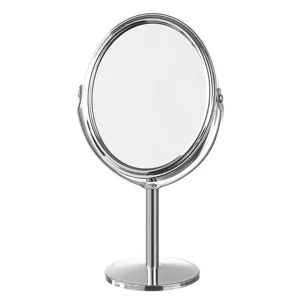 Elegant chrome finish dual-sided rotating makeup mirror with stable pedestal stand