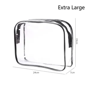 Borsa da toilette impermeabile in PVC trasparente extra large per viaggi con bordo nero