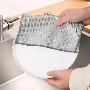 Silver Wire Cleaning Cloth Non-Scratch Microfiber Dishcloth For Kitchen Sink Stovetop Reusable Mesh Scouring Pad Washing Towel