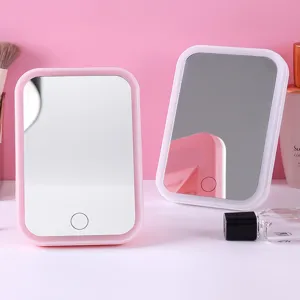 LED Makeup Mirror 3-Color Adjustable Light Desktop Vanity Mirror Touch Dimming Portable Mirror for Students Home Beauty