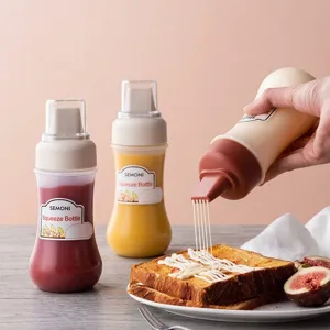 PE Material Squeeze Condiment Bottle With Scale Five Hole Nozzle Sauce Dispenser With Dust Cap For Kitchen Salad Ketchup Honey