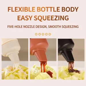 Durable five-hole PE squeeze bottle for salad dressing and ketchup in three colors