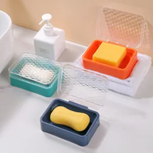 Minimalistische bunte Seifendosen aus Kunststoff mit transparenten Deckeln für das Badezimmer