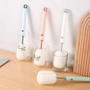 Cepillo de limpieza de tazas de esponja de mango largo con práctico orificio para colgar