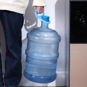 Heavy duty blue ergonomic water bottle handle lifter for 5-gallon jugs shown in use