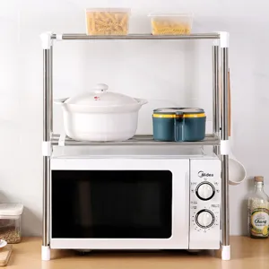 Scaffale allungabile in acciaio inox a 2 livelli per microonde e organizzazione cucina