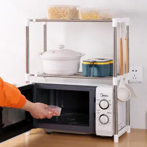 Scaffale per microonde regolabile in acciaio inox a 2 livelli per piano da cucina