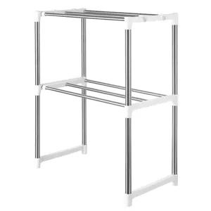 Scaffale per microonde estensibile a due livelli in acciaio inox per la cucina