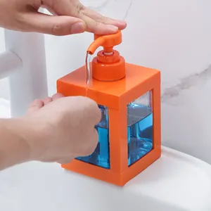 Large orange square lotion dispenser pump bottle for bathroom hand soap and shower gel