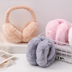 Cozy soft plush winter earmuffs for warmth available in apricot, pink and grey colors